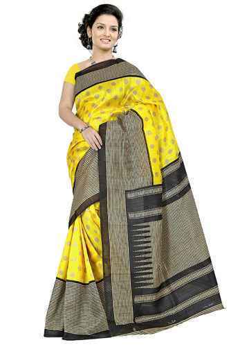 Yellow Printed Bhagalpuri Sarees