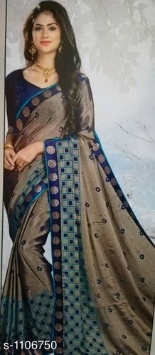 Spring Printed Silk Saree With Blouse