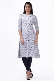 White Half Sleeves Printed Cotton Kurtis