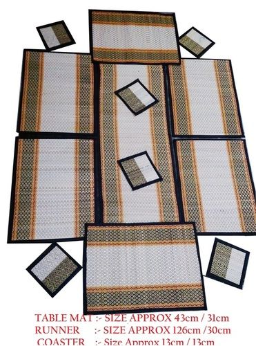 Madur Kathi Handloom Table mat with Runner - White with Red