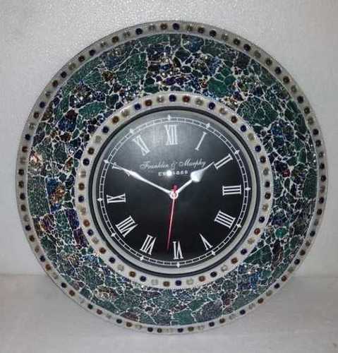 Handmade Wall Clock Crafted Glass Stone
