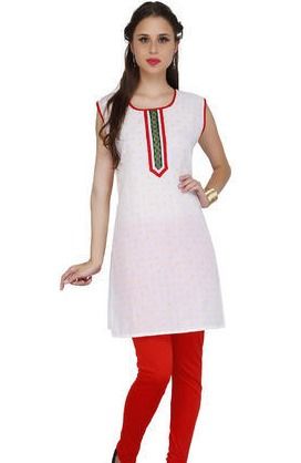 White Sleeveless Printed Short Kurti