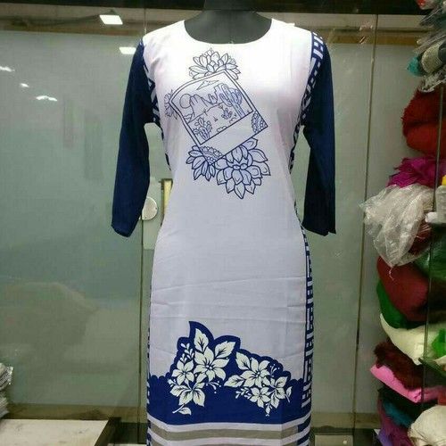 Ladies White Color Printed Kurti  Bust Size: 32-42 Inch (In)