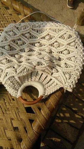 White Handmade Crochet Bags With Net Weaving