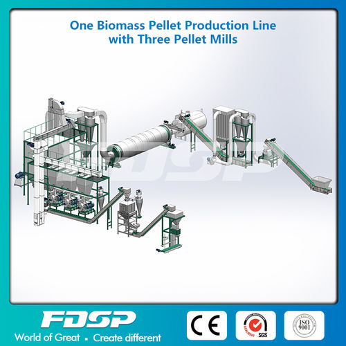 One Biomass Pellet Production Line With Three Pellet Mills