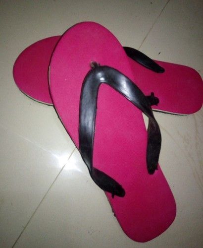 Pink Color Rubber Slippers with Black Straps