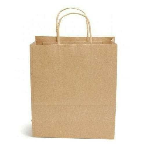 Brown Color Plain Kraft Paper Bag For Grocery With Handle Attached Application: Industrial And Commercial