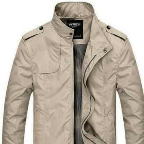 Full Sleeves Mens Jacket - Cloth Material, Customized Sizes 32-40, Cream Color | Anti-wrinkle, Breathable, Stylish Patterns, Zipper And Button Closures