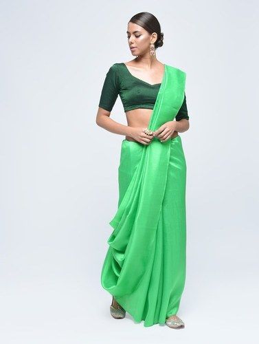 Winter Green Plain Silk Saree