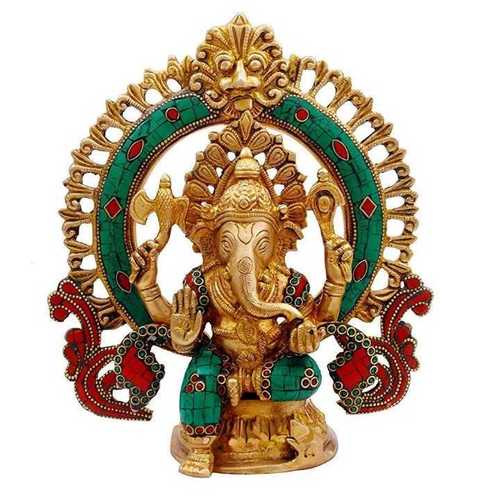 Stone Inlay Brass Lord Ganesha Idol