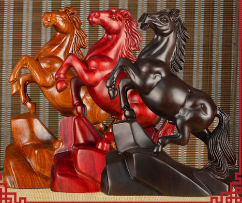 Finest Ebony Wooden Carved Crafts Zodiac Horse