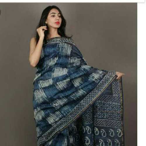 Blue Chanderi Indigo Silk Saree