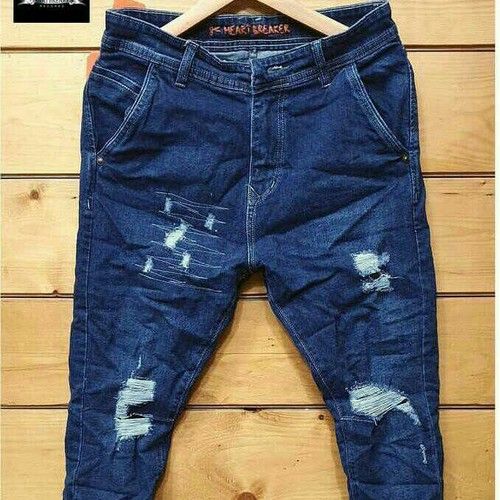 Plain Texture Men Blue Jeans