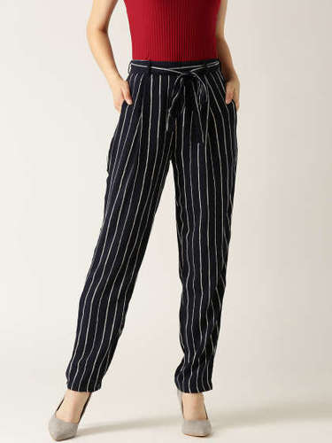 Black And White Ladies Strip Design Trouser