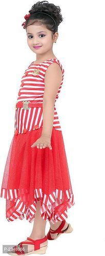 Cotton Red Designer Layered Frock For Girl