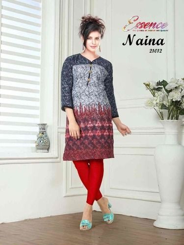 White Cotton Denim Printed Kurtis