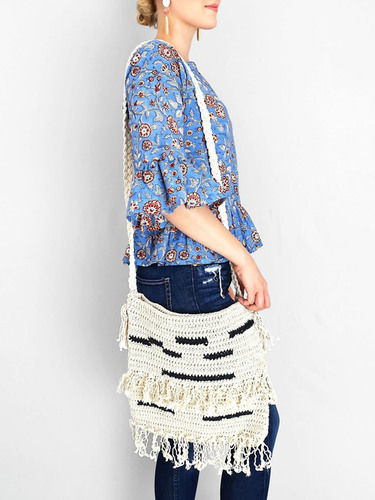 Handmade Crochet Cotton Bag With Fringes