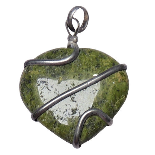 Heart Cut Natural Stone Vesuvianite Flat Wrapped Pendant