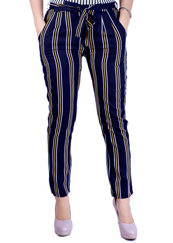 Navy Yellow Striped Comfort Fit Pant