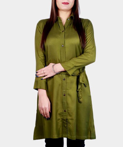 Washable Olive Green Long Shirt Tunic