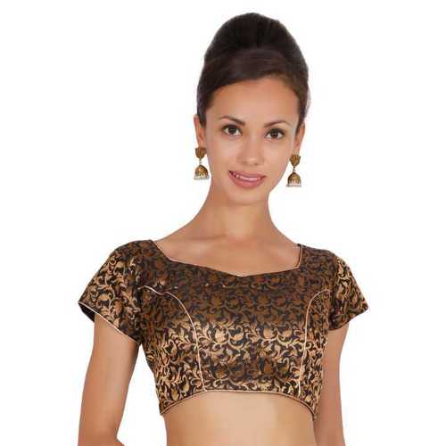 Water Proof Stylish Brown Color Chanderi Blouse (Black)