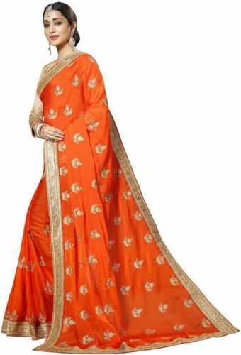 Orange Poly Georgette Saree For Womens