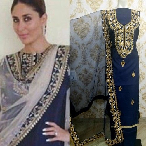 Navy Blue Beautiful Chanderi Silk Partywear Suit