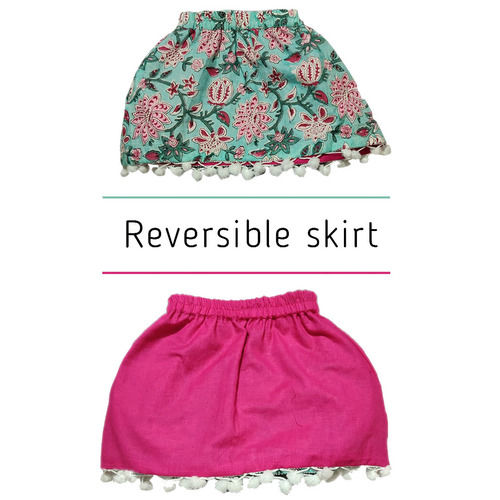 Casual Blue Print Pink Reversible Skirt