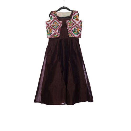 Coffee Silk Gown-With Patola Jacket Age Group: 3-7 Yrs