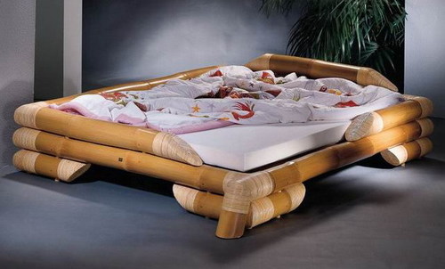 Bamboo Bed With Rattan Combination