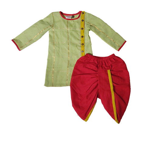 ग्रीन रेड साइड बटन किड्स (कुर्ता और धोती) आयु समूह: 0-4 वर्ष