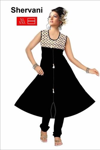 White & Black Rayon Sherwani Print Kurtis