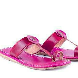 Pink Ladies Kulapuri Leather Slippers 