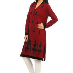 No Fade Ladies Woolen Red Color Kurti