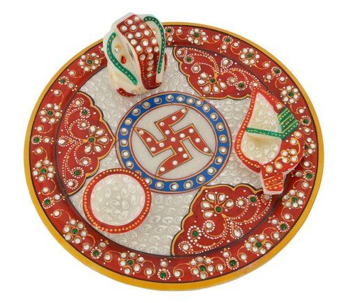 Red Makrana Marble Pooja Thali