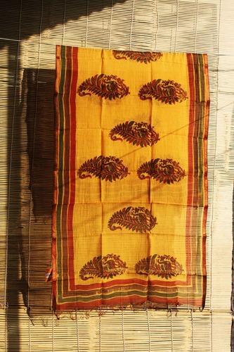 Mustard Yellow Block Print Fancy Dupatta