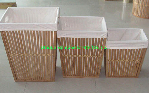 Eco-Friendly Set of 3pcs Quality Bamboo Laundry hamper with a Removable Liner