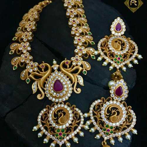 Multicolor 1 Gram Gold Necklace Set For Temple