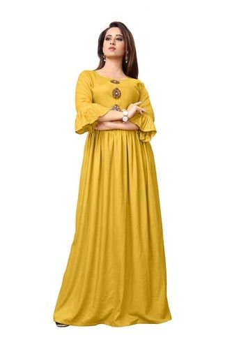 Indian Mustard Colour Rayon Long Maxi