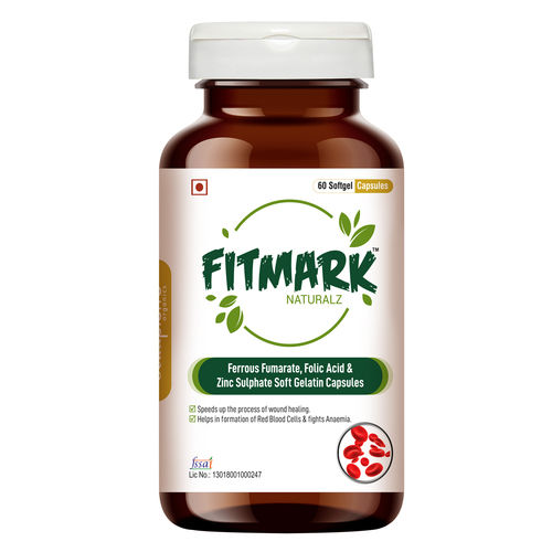  Fitmark Naturalz Ferous Fumarate, फोलिक एसिड और जिंक सल्फेट सॉफ्ट जेलाटिन कैप्सूल डोज़ फॉर्म: सॉफ्टजेल 