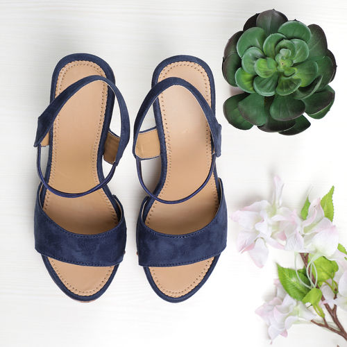 Synthetic Leather Blue Block Heel Sandal