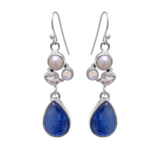 Kyanite Pear Cabochon And Pearl Gemstone 925 Sterling Silver Dangle Earring Gender: Children