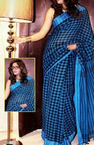 All Colors Cotton Blue Half Ikkat Saree