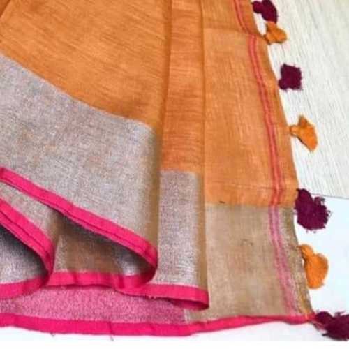Multicolor Colorfastness Pure Linen Saree