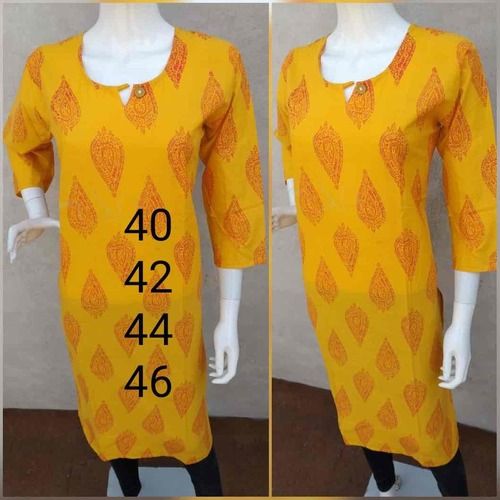 Anti Uv Yellow Color Cotton Kurtis