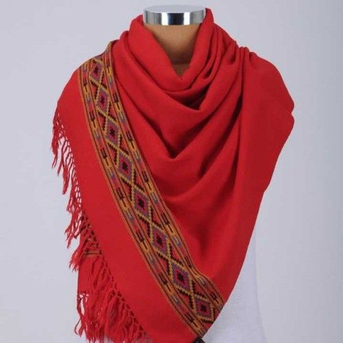 Red Color Handloom Wool Scarf