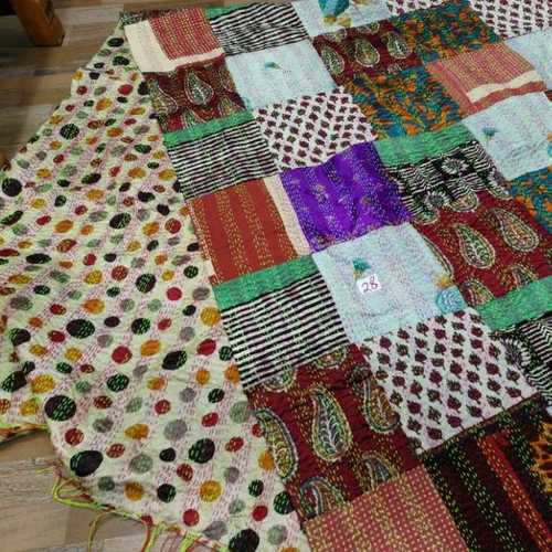 Printed Reversible Silk Patchwork Kantha Work Dupattas And Stoles