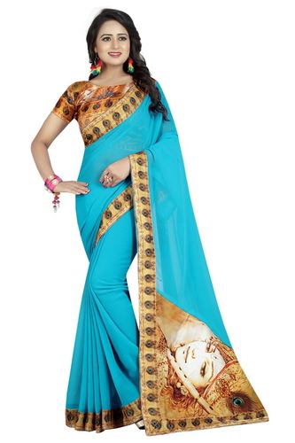 Chiffon Rukmani Saree - Color: Multicolour