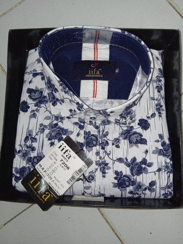 Men White And Blue Printed Shirt