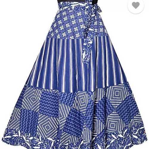 Blue And White Comfortable Cotton Long Skirt